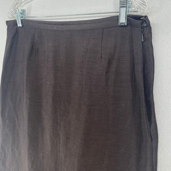 EILEEN FISHER Skirt M Linen Silk A-line Knee Length Slit Side Zip Brown - Picture 4 of 14